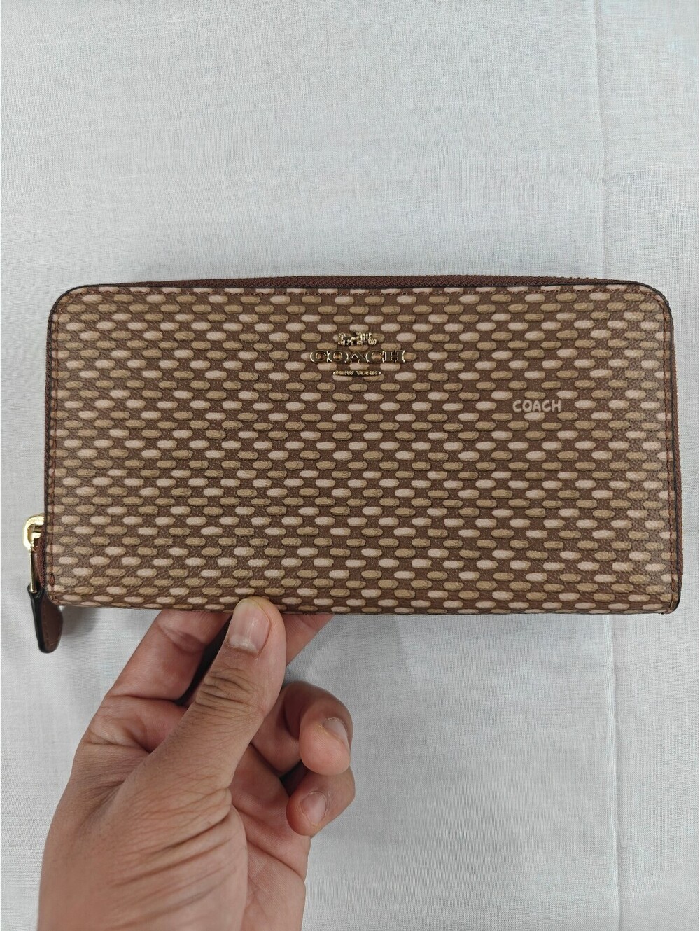 Coach F35925 Accordion Zip Wallet Legacy Print Brown Tan NWT $250 MSRP